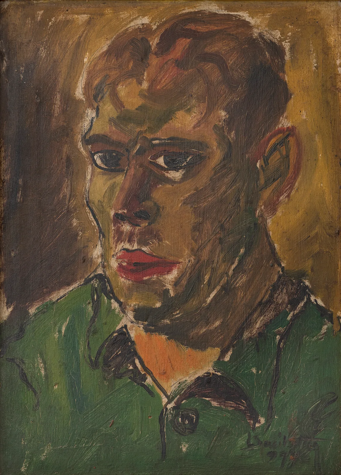 "Autorretrato", 1944, óleo sobre cartão, 33,5 × 24,0 cm. Coleção particular