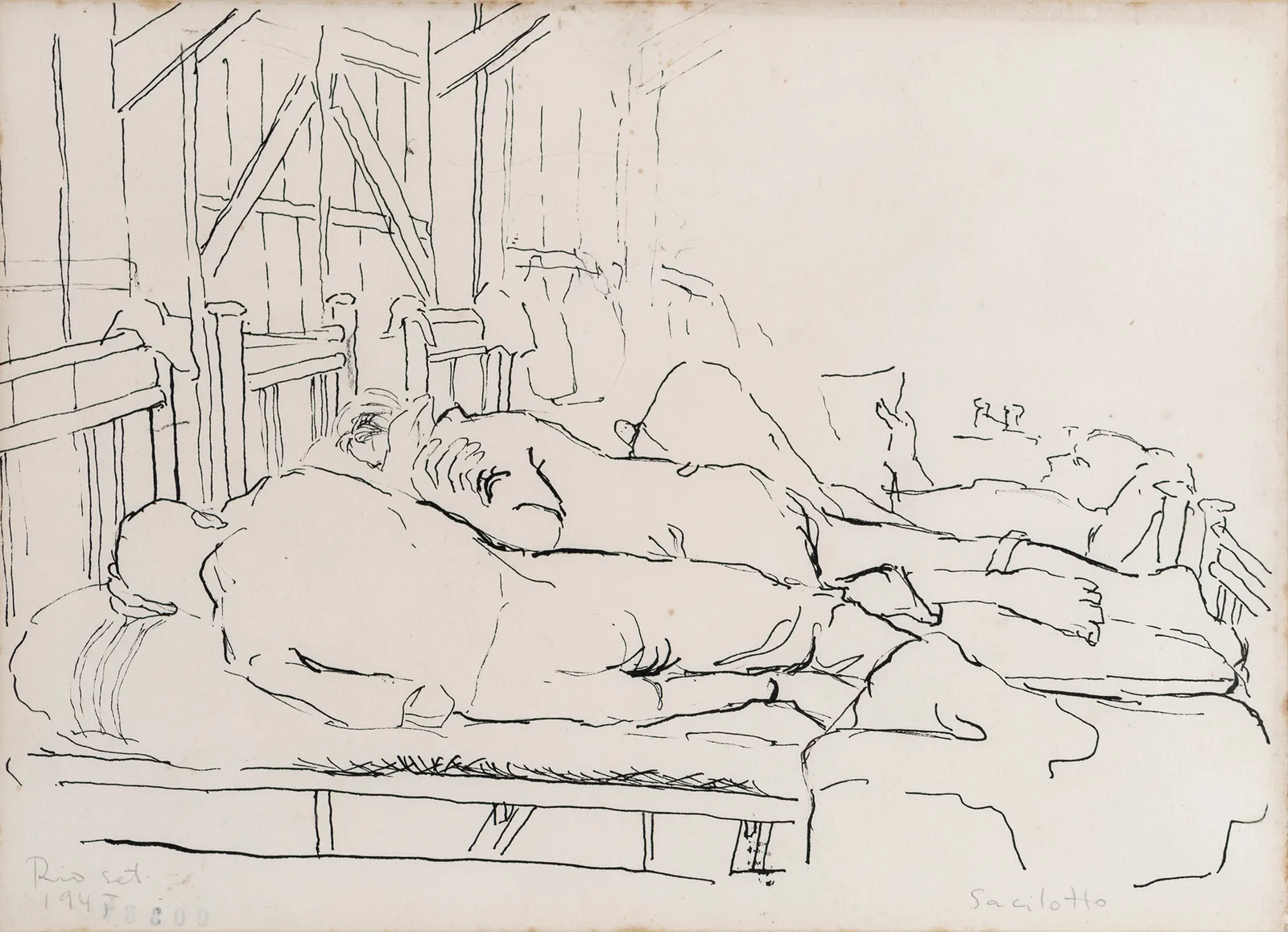 "Alojamento", 1945, nanquim sobre papel, 24,0 × 32,0 cm. Coleção particular