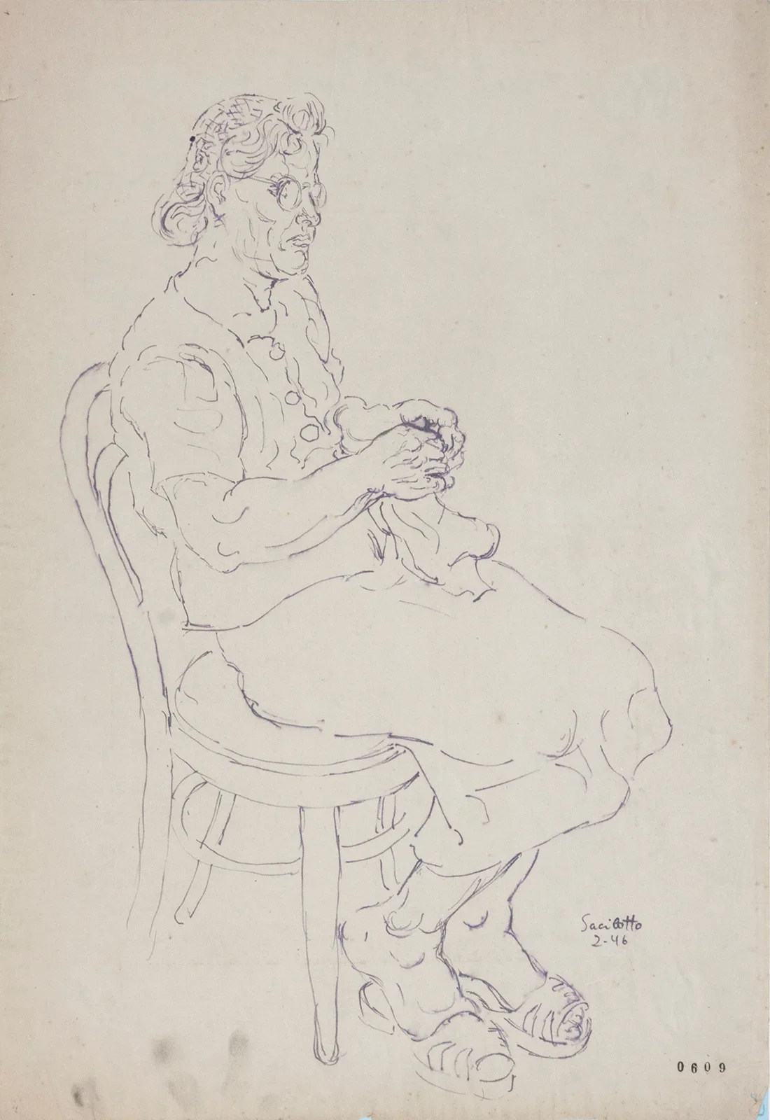 "Figura (minha mãe)", 1946, lápis-cópia com água e cola sobre papel, 47,5 × 32,7 cm. Fundo Luiz Sacilotto — Acervo Instituto de Arte Contemporânea